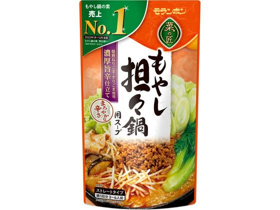 【仕様】焙煎練りごま、ごま油、すりごまを加えて風味豊かに仕上げました。濃厚なコクのあるスープがもやし、チンゲン菜を包み込みます。●内容量：750g●ストレートタイプ●3〜4人前【備考】※メーカーの都合により、パッケージ・仕様等は予告なく変更になる場合がございます。【検索用キーワード】moranbong　モランボン　もらんぼん　もやし坦々鍋用スープ　もやしたんたんなべようすーぷ　モヤシタンタンナベヨウスープ　750g　750グラム　1個　1袋　坦坦鍋　担担鍋　中国料理　中国食材　中華料理　中華食材　加工食品　かこうしょくひん　料理の素　鍋の素　なべのもと　ナベノモト　鍋スープ　菜の匠　加工食品　料理の素ごまのコクに鶏がら豚骨、野菜だしを重ねた濃厚な味わいの鍋スープ。