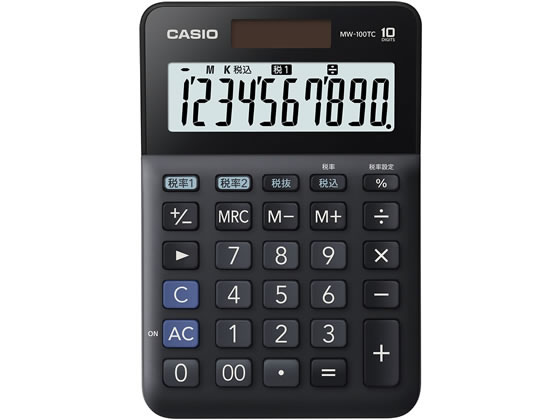 カシオ W税率電卓 ミニジャストタイプ 10桁 黒 MW-100TCBK-N 可愛い