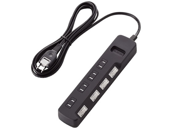 4 Holes - 【お取り寄せ】エレコム 雷ガードタップ 個別スイッチ 4個口 2.5m T-K6A-2425BK コード付き電源タップ2ピン 電源タップ OAタップ 配線パーツ 家電