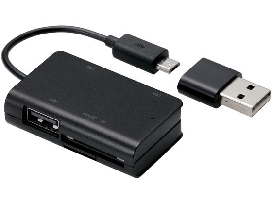 【お取り寄せ】エレコム スマホタブレット用メモリカードリーダーmicroB+USB MRS-MBH10BK カードリーダー ライター PC用ドライブ PC周辺機器