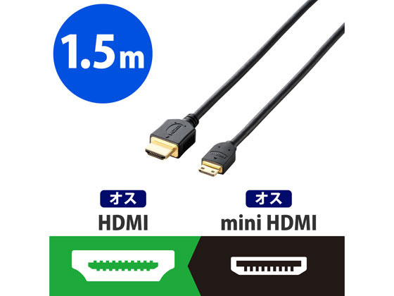 【お取り寄せ】エレコム イーサネット対応HDMI-Miniケーブル 1.5m DH-HD14EM15BK H...