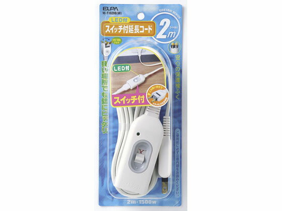 ~2 Holes - 【お取り寄せ】朝日電器 スイッチ付延長コード 2m W-S1020B(W) 延長コード 電源タップ OAタップ 配線パーツ 家電