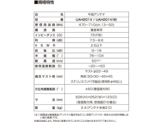 【お取り寄せ】DXアンテナ UHF平面アンテナ 強電界中電界地用 UAH201V(B) テレビア...
