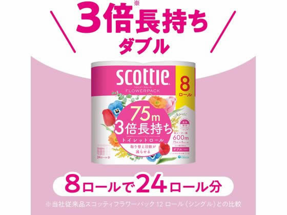 クレシア スコッティ フラワーパック 3倍長持ち ダブル 75m 8ロール×6P jetprice-10194233 JET PRICE サンプル画像3