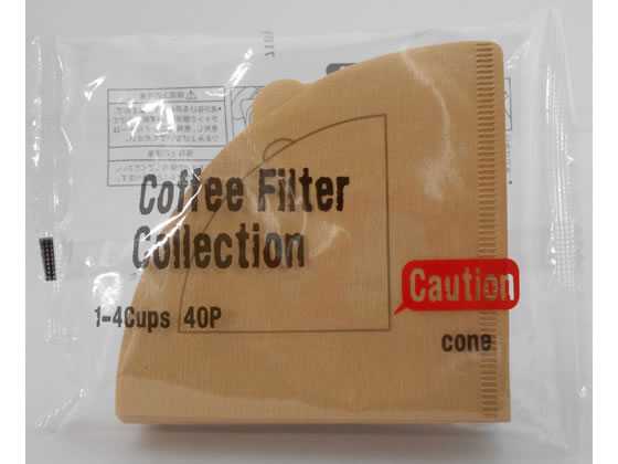 【商品説明】円すいドリッパー専用コーヒーフィルター。天然パルプを使用した無漂白フィルターです。フィルター繊維にムラがなく、メッシュが均一なのでコーヒーの風味をそこなうことなく、安定した抽出液が得られます。耳付きで使いやすいフィルターです。【仕様】●サイズ：約16．5×高さ13cm●材質：天然パルプ（無漂白）●仕様：1〜4杯●注文単位：1パック（40枚）【備考】※メーカーの都合により、パッケージ・仕様等は予告なく変更になる場合がございます。【検索用キーワード】カナエ紙工　かなえしこう　カナエシコウ　円すい用無漂白コーヒーフィルター　円すい用　円すい　えんすい　無漂白　コーヒーフィルター　コーヒー　フィルター　こーひーふぃるたー　1〜4杯　4杯　紙フィルター　ろ紙　濾紙　ロシ　ろし　1パック　1袋　40枚入　40枚　コーヒー関連用品　珈琲　こーひー　コーヒー用品　S92568天然パルプを使用した無漂白フィルター