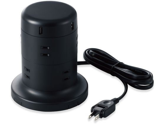 ~2 Holes - 【お取り寄せ】エレコム 延長コード タワー電源タップ 8個口 2m TT-U01-0820BK コード付き電源タップUSBポート付 電源タップ OAタップ 配線パーツ 家電