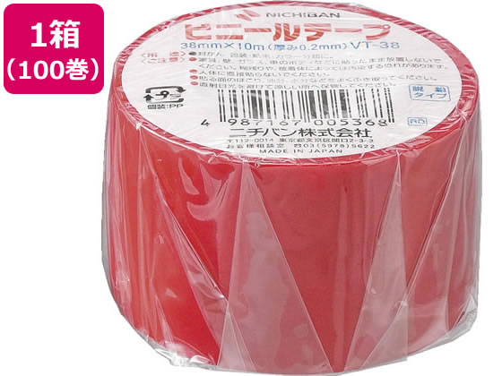 【お取り寄せ】ニチバン ビニールテープ 赤 38mm×10m 100巻 VT-381 ビニールテープ ...