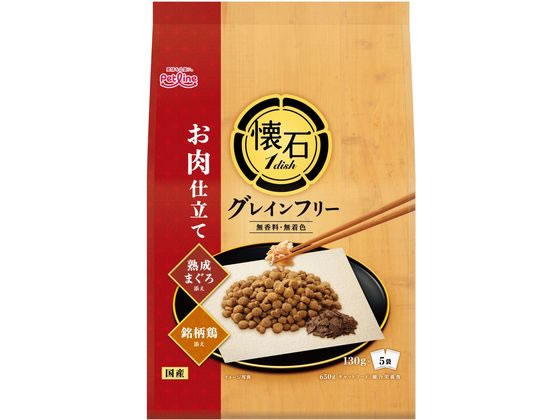 【商品説明】風味豊かなお肉味の粒に、旨みたっぷりの「熟成まぐろ」と「銘柄鶏」を添えました。【仕様】●お肉仕立て熟成まぐろ添え銘柄鶏添え●内容量：650g（小分け5パック）●総合栄養食●ドライタイプ●原産国：日本【備考】※メーカーの都合により、パッケージ・仕様等は予告なく変更になる場合がございます。【検索用キーワード】ペットライン　ぺっとらいん　PETLINE　懐石1dishグレインフリー　お肉仕立て　熟成まぐろと銘柄鶏添え　かいせき1dish　グレインフリー　catfood　成猫用　1歳から　総合栄養食　グレインフリー　小分け　5袋　ペットフード　キャットフード　エサ　餌　えさ　猫のえさ　猫のエサ　猫の餌　ねこのえさ　ねこのエサ　ねこの餌　ネコの餌　ネコのえさ　ネコのエサ　ペット　猫（キャット）　ドライフード（猫）　X270LP【成猫用】国産のグレインフリーに選び抜いた素材を5種トッピング。単味タイプ