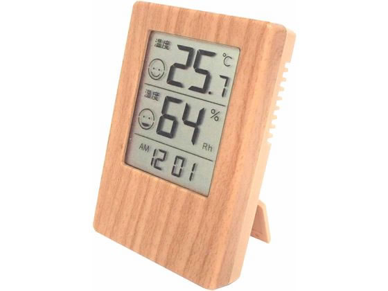【お取り寄せ】クレセル 木目調 時計付き デジタル温湿度計 