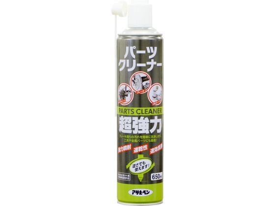 【商品説明】●ブレーキや機械部品などの金属パーツに付着したオイル、グリス等の油脂汚れを溶解して容易に洗浄できる速乾タイプの強力クリーナーです。●逆さでも使えます！●強力噴射・速乾性・速攻洗浄。●ガス抜きキャップ付き。【用途】●自動車ブレーキ、工具、ギヤ、チェーンなどの金属に付着した油脂の洗浄用。【仕様】●内容量：650ml●成分：有機溶剤（イソヘキサン、エタノール）、噴射剤【備考】※メーカーの都合により、パッケージ・仕様等は予告なく変更になる場合がございます。【検索用キーワード】アサヒペン　パーツクリーナー　650ml　超強力　強力　汚れ　汚れ除去　油汚れ　ブレーキ周り　速乾　速乾性　即効　APC1−2　APC1　クリーナー　洗浄　洗浄剤　掃除　清掃　工具　DIY　作業　作業用品　補修　スプレー　オイル　グリース　X024MPブレーキ周り・工具や金属パーツの洗浄に。