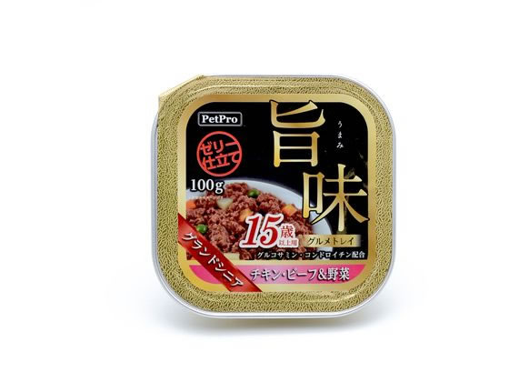 【お取り寄せ】ペットプロジャパン 旨味グルメトレイ 15歳チキン・ビーフ&野菜100g ウェットフード 犬 ..