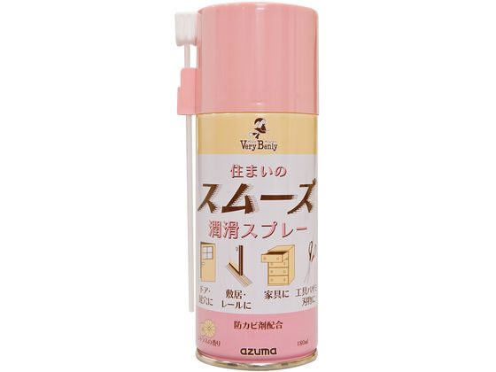 【商品説明】サッシレールやお風呂のドアレールに吹き付ければ、同時にカビ対策もできます。【仕様】●製品サイズ：約幅6×奥行15×高さ5cm●成分：シリコーンオイル・有機窒素ハロゲン系防カビ剤・溶剤・香料・LPG●内容量：180ml【備考】※メーカーの都合により、パッケージ・仕様等は予告なく変更になる場合がございます。【検索用キーワード】アズマ工業　あずまこうぎょう　アズマコウギョウ　TK住まいのスムーズ潤滑スプレー　住まいの潤滑スプレー　潤滑スプレー　じゅんかつすぷれー　1本　スプレー　すぷれー　180ml　180ml入　180ml入り　潤滑スプレー　掃除　きしみ　きしみ解消　洗剤　掃除用洗剤　X666MV吹き付けるだけで滑りをよくし、きしみを解消します。