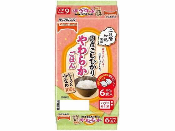 【商品説明】国産こしひかりをおいしい水でやわらかく炊きました。【仕様】●注文単位：1パック（6食）【備考】※メーカーの都合により、パッケージ・仕様等は予告なく変更になる場合がございます。【検索用キーワード】テーブルマーク　てーぶるまーく　テーブルマーク　TableMark　国産こしひかりやわらかごはん小盛分割6食　こくさんこしひかりやわらかごはんこもりぶんかつ6しょく　コクサンコシヒカリヤワラカゴハンコモリブンカツ6ショク　100g×6食　小容量　小盛　6食　やわらか　まとめ買い　個　国産こしひかり　インスタント食品　インスタントレトルト食品　レトルト食品　電子レンジ食品　レトルトパウチ　お手軽　パックゴハン　パックご飯　防災　インスタント・レトルト食品　レンジ食品　X598MW国産こしひかりをおいしい水でやわらかく炊きました。