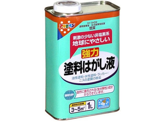 【商品説明】塩素系溶剤を一切含まない、生分解性塗料はがし剤です。はがした塗膜は水で洗い流すことができ、処理が簡単です。手についてもピリピリせず、人体にも安全です。塩素系はがし剤のような、環境基本法・水質汚濁防止法・水道法等による規制がないので安心して使えます。【用途】鉄部、木部、コンクリート部に塗られた塗膜をはがすのに。油性、合成樹脂系及び水性、ラッカー系の塗料やニスの塗膜をはがすのに。【仕様】●内容量：1L●重量：1200g●塗り面積：3〜5m2【備考】※メーカーの都合により、パッケージ・仕様等は予告なく変更になる場合がございます。【検索用キーワード】アサヒペン　あさひぺん　asahipen　塗料はがし液1L　塗料　はがし液　1L　とりょうはがしえき　トリョウハガシエキ　非塩素系塗料はがし液　塗装補助剤　1個　1L　1リットル　1000ml　1000ミリリットル　生分解性塗料はがし剤　DIY　建築　塗装用品　とそうようひん　鉄部の塗膜剥し　木部の塗膜剥し　コンクリート部の塗膜剥し　油性塗料の塗膜剥し　合成樹脂系塗料の塗膜剥し　水性塗料の塗膜剥し　ラッカー系の塗料の塗膜剥し　ニスの塗膜剥し　作業用品　金物　塗装内装　塗料　塗装　塗料　X228MS刺激の少ない非塩素系塗料はがし液。