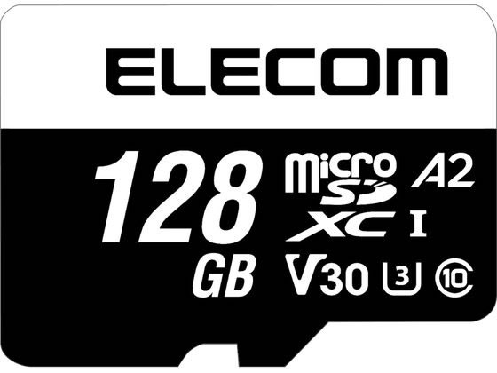 【商品説明】●ビデオカメラやVlogカメラにおすすめ!4K対応のmicroSDXCメモリーカードです。 ●4Kなどの高画質・大容量データも素早く快適に扱えます。 ●高速インターフェース規格であるUHS-Iに対応しています。 ●読み書き時の最低速度を保証するSDスピードクラス「Class10」/UHSスピードクラス「Class3」/ビデオスピードクラス 「V30」に対応したmicroSDカードです。【仕様】●メモリ規格：microSDXC●スピードクラス：Class10、UHS−I、U3、V30、A2●インターフェース：microSD●メモリ容量：128GB●最大転送速度：読み込み：95MB／s、書き込み85MB／s●最低保証速度：30MB／s　※UHS−I対応機器使用時●外形寸法：幅約15．0mm×奥行約1．0mm×高さ約11．0mm●重量：約0．4g●付属品：SD変換アダプター×1●保証期間：1年間（データ復旧サービス含む）●その他：JIS防水保護等級7（IPX7）に準拠　※本体のみ●著作権保護機能：CPRM非対応【備考】※メーカーの都合により、パッケージ・仕様等は予告なく変更になる場合がございます。【検索用キーワード】エレコム　ELECOM　えれこむ　MF−MS128GU13A2R　MFMS128GU13A2R　SDカード　マイクロSDカード　microSDカード　microSD　カード　128GB　Class10　UHS−I　U3　V30　A2　4K　microSDXC　読込　95MB　Nintendo　Switch　アクションカム　Vlogカメラ　防水　IPX7　マイクロsd　マイクロ　sd　メモリーカード　スイッチ対応　mf　えす　ブラック　記録メディア　テープ　SD　SDHCメモリーカード　X130PNビデオカメラやVlogカメラにおすすめ!4K対応のmicroSDXCメモリーカードです。