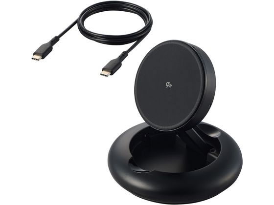 【商品説明】●マグネットで固定するだけでQi2対応スマートフォンを高速充電できる、Qi2規格ワイヤレス充電スタンドです。最大出力15WでiPhoneを充電できます。●WPC（ワイヤレスパワーコンソーシアム）が策定したワイヤレス給電の国際標準規格「Qi（チー）2」に準拠した正規認証品です。●※エレコムはワイヤレスパワーコンソーシアムの会員企業です。【仕様】●対応機種：Qi2（MPP）15W規格のワイヤレス充電に対応した機器●入力：最大5V／3Aまたは9V／2．2A（USB　Power　Delivery対応）●出力：5W／7．5W／15W●入力端子：USB　Type−C（TM）ポート●本体外形寸法：直径約90mm×高さ約25mm●本体重量：約168g●使用温度範囲：0℃〜40℃●認証規格：Qi2（MPP）●本体色：ブラック●ケーブル仕様：USB　Type−C　−　USB　Type−C●ケーブル長：約1m●ケーブル色：ブラック●付属品：ケーブル●保証期間：1年間●保証対象地域：日本●その他：本製品にはUSB出力アダプター（AC充電器など）は付属しておりません。本製品をご利用いただくには、USB　Power　Delivery20W以上に対応したUSB出力アダプターを別途ご用意ください。【備考】※メーカーの都合により、パッケージ・仕様等は予告なく変更になる場合がございます。【検索用キーワード】エレコム　ELECOM　えれこむ　W−MA08BK　magsafe充電器　magsafe　マグセーフ充電器　充電スタンド　マグセーフ　アイフォン　ワイヤレス充電　Qi　チー　ブラック　電話　FAX　スマートフォン・携帯電話関連品　スマートフォン・携帯電話関連品　X402PWiPhoneなど対応スマートフォンを高速充電できるQi2規格ワイヤレス充電スタンド。