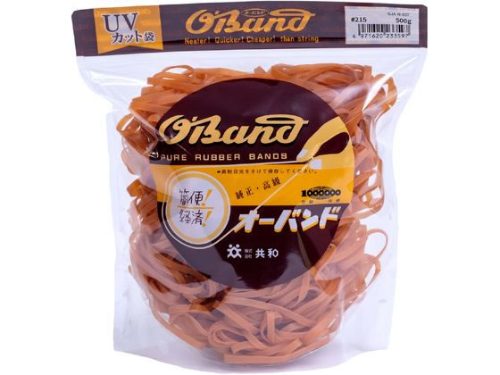 【仕様】●番手：＃215●色：アメ色●容量：500g●折径（内径）：80mm（51mm）●材質：天然ゴム●推奨結束範囲：310〜350mm●切幅：4．5mm●厚み：1．1mm●入数：約645本●注文単位：1袋※内容量の本数は、平均値から求めた参考値となり、保証される数量では御座いませんのでご了承下さい。※推奨結束範囲は、1重巻きを想定した場合の結束したい物の外周参考値となります。※保管・使用上の注意：天然ゴムを使用しています。ご使用の条件によっては結束物にゴムが付着したり、結束物が変色する場合がまれにあります。電線は束ねたままで通電しないでください。紫外線や熱を長期間かかる場所でご使用されると輪ゴムが切れる場合がございます。直射日光および高温多湿な場所をさけて保管してください。商品の材質、品質保持（くっつき防止や表面保護）などのため、白い粉が付着しております。人体に有害な物質ではないですが、目や口に入らないように十分気をつけて下さい。【備考】※メーカーの都合により、パッケージ・仕様等は予告なく変更になる場合がございます。【検索用キーワード】共和　きょうわ　キョウワ　KYOWA　輪ゴム　オーバンド　透明袋　＃215　アメ　500g　おーばんど　OBAND　とうめいぶくろ　とうめいふくろ　トウメイブクロ　トウメイフクロ　あめ　オーバンド透明袋　おーばんどとうめいふくろ　オーバンドトウメイフクロ　OBAND　CLEARPACK　わごむ　ワゴム　ゴムバンド　215番　215号　1袋　500g　業務用徳用パック　アメ色　あめいろ　結束　束ねる　留める　まとめる　縛る　GJA−N−007　GJAN007　太めの輪ゴム　輪ゴムの番手を探す　輪ゴムのサイズを探す　結束用品　輪ゴム・ゴムバンド　X648PW最適なサイズと容量が選びやすく！