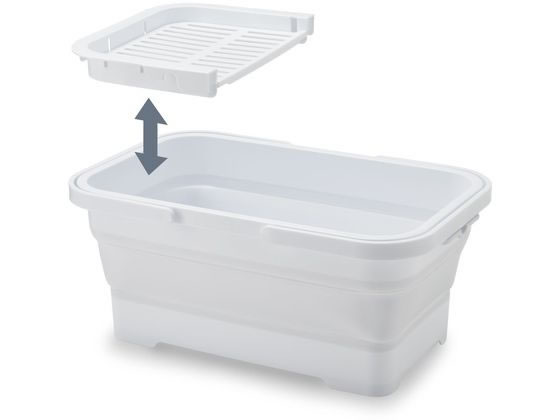 【お取り寄せ】伊勢藤 おり畳めるバスケット 15L ちょい置きトレー付 ホワイト バケツ ホース 掃除道具 清掃 清掃