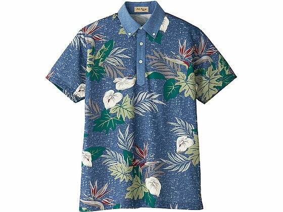 【お取り寄せ】ボンマックス アロハポロシャツ(リーフ柄) ネイビー L FB4525U-8 ポロシャツ 半袖 シャツ Tシャツ トレーナー ユニフォーム