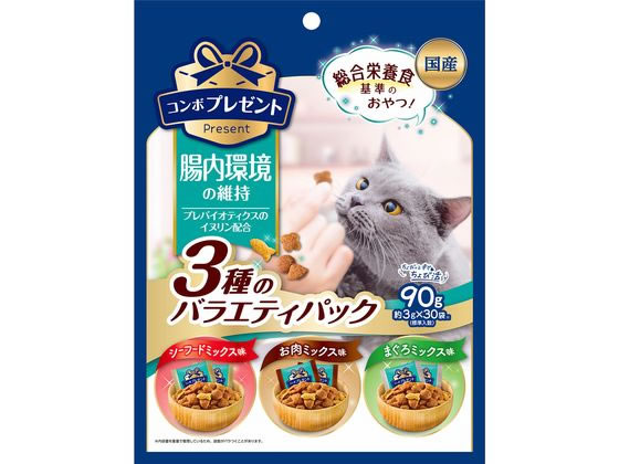 【商品説明】おいしくカラダにやさしい幸せおやつ！3種バラエティパック。イヌリン配合で腸内環境の維持。【仕様】●内容量：90g【備考】※メーカーの都合により、パッケージ・仕様等は予告なく変更になる場合がございます。【検索用キーワード】日本ペットフード　ニホンペットフード　にほんぺっとふーど　コンボプレゼントキャットおやつ腸内環境の維持3種のバラエティパック90g　コンボプレゼント　コンボ　プレゼント　キャット　おやつ　腸内環境の維持3種のバラエティパック　90g　コンボ　プレゼント　キャット　成猫用　1歳から7歳　総合栄養食　腸内環境の維持　小分けパックタイプ　ペットフード　キャットフード　エサ　餌　えさ　キャット　猫　ネコ　ねこ　ペット用品　猫　キャットフード　おやつ　猫　X699RVおいしくカラダにやさしい幸せおやつ！イヌリン配合で腸内環境の維持。