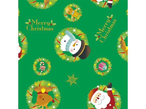 【お取り寄せ】ササガワ 包装紙 リースサンタ緑 半才判 49-3002 包装紙 包装 ラッピング