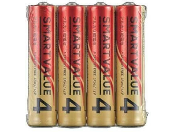 【お取り寄せ】スマートバリュー アルカリ乾電池2 単4×4本 N224J-4P アルカリ乾電池 単4 アルカリ電池 充電池 家電