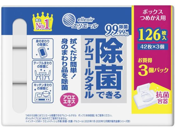 大王製紙 エリエール除菌できるアルコールタオルボックス詰替3コ アルコールティッシュ アルコールシート アルコール除菌シート 除菌シート 大量 詰め替えタイプ ウェットティッシュ