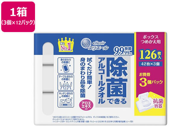 大王製紙 エリエール除菌できるアルコールタオルボックス詰替3コ*12パック アルコールティッシュ アルコールシート アルコール除菌シート 除菌シート 大量 詰め替えタイプ ウェットティッシュ