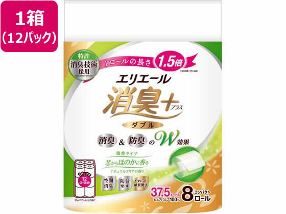 大王製紙 エリエール消臭+トイレット ダブル ナチュラルクリア 8ロール×12P トイレットペーパー