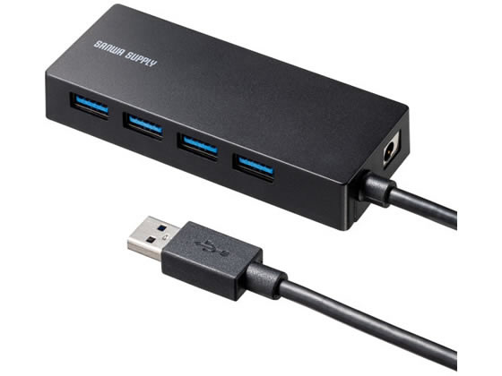 【商品説明】USB3．2Gen1（USB3．1／3．0）4ポートのUSBハブです。外付けUSBハードディスクに録画できる液晶テレビにも対応。テレビの裏に取り付けられるフック付きです。電磁波対策によりノイズを軽減し、安定した動作を実現。約1mのロングケーブルで配線に便利。セルフパワー／バスパワー両対応。ACアダプタを使用することで安定した電力供給が必要なポータブルHDDなどにも対応。【仕様】●カラー：ブラック●インターフェース規格：USB仕様　Ver．3．2　Gen1（USB3．1　Gen1／3．0）準拠（USB　Ver．2．0／1．1上位互換）●通信速度：5Gbps／480Mbps／12Mbps／1．5Mbps（理論値）●コネクタ形状：USB3．2　Gen1（USB3．1／3．0）Aコネクタ　メス×4（ダウンストリーム）、USB3．2　Gen1（USB3．1／3．0）Aコネクタ　オス（アップストリーム）●供給電流：最大／900mA（1ポートあたり）●電源：セルフパワー・バスパワー両対応●サイズ：約W71×D35×H14mm●重量：約30g（本体のみ）●ケーブル長：約1m●ポート数（合計）：4ポート●ACアダプタ：有●その他：過電流保護機能●適合規格：VCCI　ClassB●セット内容：本体、ACアダプタ（DC5V　3．0A　ケーブル長／約1．5m）、固定用ネジ×3、取扱説明書●PSEマーク取得済【備考】※メーカーの都合により、パッケージ・仕様等は予告なく変更になる場合がございます。【検索用キーワード】サンワサプライ　sanwa　supply　さんわさぷらい　USB−3HTV433BK　USB3HTV433BK　HDD接続対応　USB3．2　Gen1　4ポートハブ　ブラック　黒　セルフパワー　バスパワー　テレビ録画用　5Gbps　電源付き　高速　外付け　HDD接続　パソコン・プリンター・周辺機器　PC周辺機器　X867SPテレビ裏に固定でき、録画用HDDの接続にも対応した4ポートハブ。