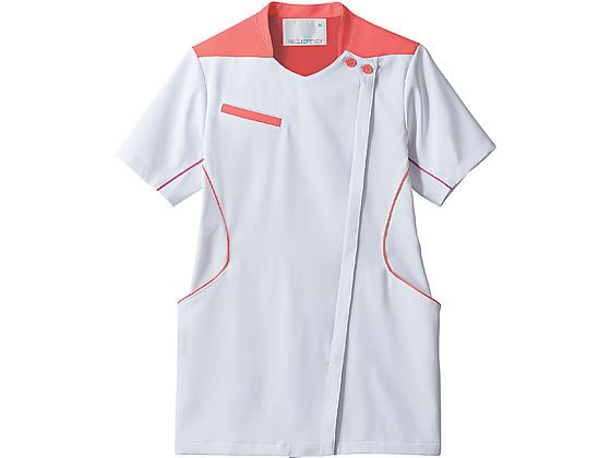 【お取り寄せ】住商モンブラン ジャケットレディス 半袖 白／コーラルピンク3L MJ058-0102 白衣ジャケット 医療服 ユニフォーム