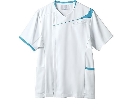 【お取り寄せ】住商モンブラン スクラブメンズ 半袖 白／ウォームブルーS MS854-0104 スクラブ 医療服 ユニフォーム