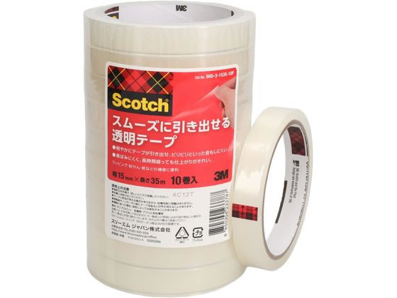 数量限定お一人様3個まで。【商品説明】透明度が高いスコッチブランドのクリアテープ。軽やかにテープが引き出せ、ビリビリといった音もしにくい。セロハンテープと比べて長時間経っても黄ばみにくいので、長期保存用の書類などに適しています。フィルム素材にもしっかり貼れます。【仕様】●サイズ：幅15mm×長さ35m●材質：ポリプロピレン●粘着剤：アクリル系●芯径：76mm●注文単位：1パック（10巻）●軽やかにテープが引き出せ、ビリビリといった音もしにくい。セロハンテープと比べて長時間経っても黄ばみにくいので、長期保存用の書類などに適しています。【備考】※メーカーの都合により、パッケージ・仕様等は予告なく変更になる場合がございます。【検索用キーワード】3M　スリーエム　スコッチ　スコッチスムーズ　透明テープ　クリアテープ　幅15mm　15mm　長さ35m　35m　セロハンテープ　長期保存　黄ばみにくい　ポリプロピレン　アクリル系粘着剤　静音　軽やか　テープ　切る、貼る、留める用品　接着テープ　切る、貼る、留める用品　接着テープ　X694SU透明度が高く仕上がりがきれい。軽やかにテープが引き出せて音も静か。