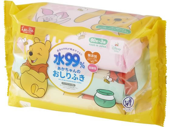 【商品説明】あかちやんのお肌に優しい肌触とふんわりやわらかなシート【仕様】●成分：水、チャ葉エキス、BG、DPG、クエン酸、EDTA−2Na、安息香酸、安息香酸Na、ブチルカルバミン酸ヨウ化プロピニル、ベンザルコニウムクロリド●注文単位：1パック（80枚入×3個）【備考】※メーカーの都合により、パッケージ・仕様等は予告なく変更になる場合がございます。【検索用キーワード】レック　LEC　RAおしりふき　くまのプーさん　80枚　80まい　80枚×3　おしりふき　手口ふき　除菌シート　おでかけ除菌シート　赤ちゃん　赤ちゃん用　日本製　純水　肌に優しい　やわらかシート　チャ葉エキス　タオル　オフィス用タオル　タオル　オフィス用タオル　X784SV成分の99％が純水でできた日本製のおしりふきです。