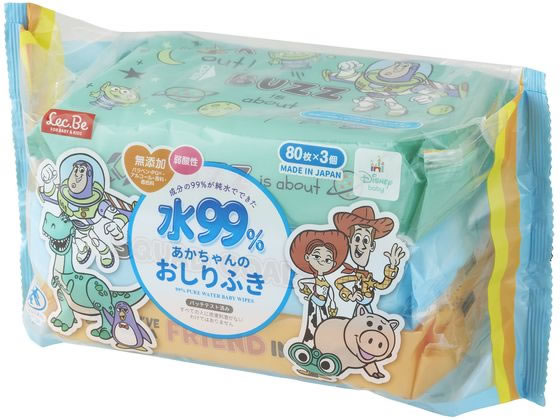 【商品説明】あかちやんのお肌に優しい肌触とふんわりやわらかなシート【仕様】●成分：水、チャ葉エキス、BG、DPG、クエン酸、EDTA−2Na、安息香酸、安息香酸Na、ブチルカルバミン酸ヨウ化プロピニル、ベンザルコニウムクロリド●注文単位：1パック（80枚入×3個）【備考】※メーカーの都合により、パッケージ・仕様等は予告なく変更になる場合がございます。【検索用キーワード】レック　LEC　RAおしりふき　トイストーリー　トイ　ストーリー　80枚　80まい　80枚×3　おしりふき　手口ふき　除菌シート　おでかけ除菌シート　赤ちゃん　赤ちゃん用　日本製　純水　肌に優しい　やわらかシート　チャ葉エキス　タオル　オフィス用タオル　タオル　オフィス用タオル　X785SV成分の99％が純水でできた日本製のおしりふきです。