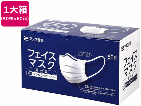 【お取り寄せ】伊藤忠リーテイルリンク 3層フェイスマスク レギュラーサイズ 50枚入×60箱 IRLM-010