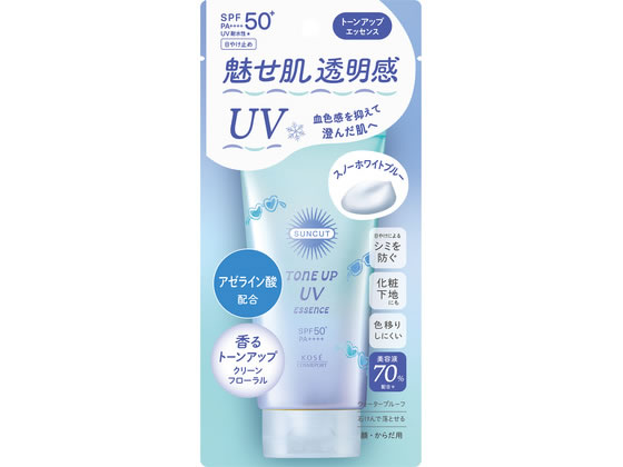 【商品説明】【SPF50＋　PA＋＋＋＋　UV耐水性】UVカットしながら、色と光の効果で素肌をキレイに魅せるトーンアップ日やけ止め美容液。美容液70％配合＊でうるさら素肌へ。血色感をおさえて透明感を与えるスノーホワイトブルー。透明感のあるエアリーフローラルの香り。　＊粉黛と紫外線吸収剤を除く【仕様】●内容量：80g、●成分：水・メトキシケイヒ酸エチルヘキシル・エタノール・ジフェニルシロキシフェニルトリメチコン・酸化亜鉛・ジ（カプリル酸／カプリン酸）PG・安息香酸アルキル（C12−15）・ビスエチルヘキシルオキシフェノールメトキシフェニルトリアジン・エチルヘキサン酸セチル・酸化チタン・ジエチルアミノヒドロキシベンゾイル安息香酸ヘキシル・ジカプリン酸PG・BG・DPG・グリセリン・アスコルビン酸硫酸2Na・アゼライン酸・ヒアルロン酸Na・ホホバ種子油・ユズ果実エキス・ライム果汁・レモン果実エキス・BHT・PEG−10水添ヒマシ油・PEG−80水添ヒマシ油・（アクリレーツ／メタクリル酸ベヘネス−25）コポリマー・（ジメチコン／フェニルビニルジメチコン）クロスポリマー・エチルヘキシルトリアゾン・キサンタンガム・シクロペンタシロキサン・シリカ・ステアリン酸イヌリン・トリエトキシカプリリルシラン・ポリヒドロキシステアリン酸・ラウロイルリシン・合成フルオロフロゴパイト・酸化スズ・水酸化Al・水酸化Na・フェノキシエタノール・メチルパラベン・香料・マイカ・青1・赤227生産国：日本商品区分：化粧品メーカー：コーセーコスメポート広告文責：フォーレスト株式会社　0120-40-4016【備考】※メーカーの都合により、パッケージ・仕様等は予告なく変更になる場合がございます。【検索用キーワード】サンカットR　トーンアップUVESスノーW80g　コーセーコスメポート　こーせーこすめぽーと　kosecosmeport　UVカット　透明感　フローラル　トーンアップ　サンカット　日焼け止め　アゼライン酸　SPF　紫外線　スキンケア　サンケア・UVケア　uv_01　X282SZ魅せ肌透明感UV　血色感を抑えて澄んだ肌へ