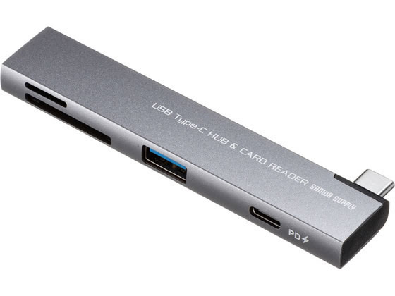 サンワサプライ USB 5Gbps 2ポートスリムハブ カードリーダー付き 直付けタイプ US...