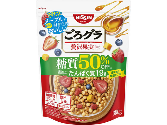 【商品説明】●気になる糖質を50％オフ！高たんぱく・食物繊維・鉄・カルシウムもたっぷり。芳醇メープル仕立てのシリアルに、ごろっと果実を贅沢に。おいしくて超ヘルシーな、高機能・高品質のグラノーラ。【仕様】●300g【備考】※メーカーの都合により、パッケージ・仕様等は予告なく変更になる場合がございます。【検索用キーワード】シリアル　グラノーラ　果実　糖質オフ　高たんぱく　ごろぐら　日清　シスコ　メープル　朝食　フルーツ　菓子　お菓子　かし　おやつ　食品　300g　食事代替　食材　シリアル　X452TD贅沢なごろっと果実とメープル仕立てで、さらにおいしく糖質オフ！