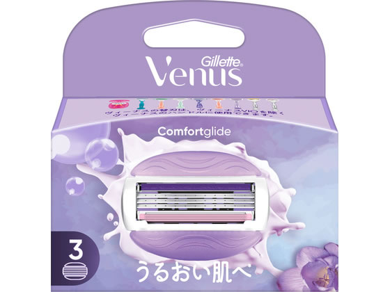 【商品説明】ついつい、さわりたくなるうるおい肌へ。●うるおいグライドジェル：お肌を保護するグライドジェル。びっくりする剃り心地。スミレの香り。●スキンフィット：太陽の光で気づく、剃りきれてない、スキンフィットで剃り残しを防ぐ！●スキンクッション：剃ってるときのひりつき感、軽減クッションが肌への刃の圧を抑える。※ヴィーナスの替刃は、ヴィーナスVIOを除くヴィーナスのハンドルに使用できます。【仕様】●内容量：3個【備考】※メーカーの都合により、パッケージ・仕様等は予告なく変更になる場合がございます。【検索用キーワード】ヴィーナスうるおい肌スミレ替刃3B　P＆Gジレット　ピーアンドジー　ぴーあんどじー　じれっと　GILLETTE　カミソリ　かみそり　剃刀　替刃　敏感肌　スキンケア　シェービング　X090TEグライドジェルでなめらかな肌へ