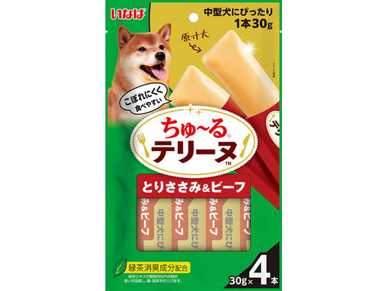 【商品説明】ほろっと崩れる自然な固さで、こぼれにくく、食べやすい。【仕様】●注文単位：1パック【備考】※メーカーの都合により、パッケージ・仕様等は予告なく変更になる場合がございます。【検索用キーワード】ちゅーるテリーヌ中型犬用とりささみ＆ビーフ30g×4P　いなばペットフード　いなばぺっとふーど　inaba　ちゅーるテリーヌ　ちゅーる　テリーヌ　中型犬　中型ささみ牛　中型犬用　とりささみ　ビーフ　30g　4P　4パック　小分けパック　成犬用　1歳から7歳　間食　おやつ　ペットフード　ドッグフード　犬用おやつ　餌　えさ　ペット用品　犬（ドッグフード）　おやつ（犬）　ヘ゜ット用品　犬（ドッグフード）　おやつ（犬）　X728TF好評のちゅ〜るテリーヌに中型犬用サイズが登場。