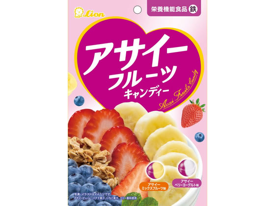 【商品説明】●話題の果実”アサイー”を使用した機能性キャンディーです。ベリーヨーグルト味とミックスフルーツ味のアソートフレーバーです。【仕様】●内容量：69g生産国：日本商品区分：栄養機能食品メーカー：ライオン菓子株式会社広告文責：フォーレスト株式会社　0120-40-4016【備考】※メーカーの都合により、パッケージ・仕様等は予告なく変更になる場合がございます。【検索用キーワード】飴　キャンディ　アサイー　フルーツ　ミックスフルーツ　ヨーグルト　ベリー　鉄分　栄養機能　アソート　話題　菓子　お菓子　かし　おやつ　食品　●69g　X617TKアサイー＆フルーツのさわやかな味わいが楽しめる鉄の栄養機能キャンディーです。