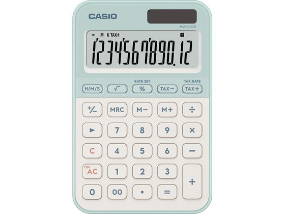 カシオ カラフル電卓 ミニジャストタイプ ライトグリーン MW-C20D-LG-N 小型電卓 一般 実務電卓 文具