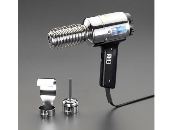 【仕様】●メーカー…石崎電機製作所（SURE）　●型番…PJ−208A1　●用途…シュリンク包装の収縮、ラベル剥がし、塩ビパイプ、塩ビ板の曲げ加工に最適　●電源…AC100V（50／60Hz）　●消費電力…1000W　●スイッチ…3段切替スイッチ（切・送風・熱風）　●温風温度…450℃　スプーンノズル装着時：500℃　●風量…0．18m3／min　●風速…1000m／min　●重量…約750g　●サイズ…φ70（W）×213（L）×191（H）mm　●材質…鋼板、合成樹脂　●コード長…3m　●付属品…スプーンノズル、熱風集中ノズル、フィルター×1、R型スタンド　●熱風温度450℃の定温タイプ　●ハードな取扱いにも余裕をもって耐える堅牢な鋼板ボディを採用　●電源コード長が3mで、電源から離れた場所などでの作業や、使用時の取り回しを向上　●ヒーター温度内部分布を安定させる改善を行い耐久性を向上　●［使用上の注意］　・ご使用前に必ず点検の実施をお願いします。　・本製品は高温工業用熱風機です。　・吹き出し温度は300℃以上、本体の内部温度は1000℃以上になります。　・ご使用方法の誤りや点検を怠ると、火災、火傷、感電などの事故が発生する恐れがあります。　・ご使用後は、必ず本体を冷やすために送風運転を行なって下さい。　・事故防止、安全運転のため必ず定期点検を実施して下さい。【備考】※メーカーの都合により、パッケージ・仕様等は予告なく変更になる場合がございます。【検索用キーワード】エスコ　えすこ　ESCO　Esco　電動工具　発電機　トランス　コードリール　延長コード　ヒートカッター　ヒートガン　電動ヒートガン（石崎電機）　ヒートガン　AC100V　1000Wヒートガンセット　AC100V　1000W　ヒートガンセット　EA365VA−10　EA365VA10　作業用品・工具　ハサミ・カッター・板金用工具　石崎電機製作所　イシザキデンキセイサクショ　SURE　いしざきでんきせいさくしょ　X707TH