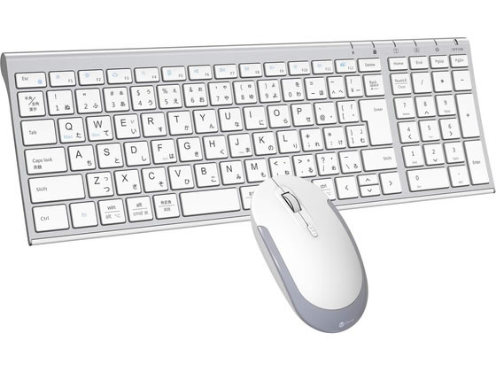 【仕様】2．4G無線JIS配列キーボード＆マウスセット。キーボードとマウスは一つのレシーバーを共用し、レシーバーを差し込むだけで使用できます。ノートPCと同じ「パンタグラフ方式」を採用しており、打ちやすい19mmキーピッチ、ネイルアートを施した指先でも操作しやすくなっています。浅めな1．8mmキーストロークは、静か、快適、滑らかなタイピング感を実現。280mAhバッテリー内蔵のUSB充電式キーボード、面倒な電池交換は不要。WEBの閲覧が快適に操作でき、ゲームやイラストレーションなど精密な作業にも最適。■キー方式：パンタグラフ■色：シルバーホワイト■寸法（幅W×奥行D×高さH）（mm）：（キーボード）366×125×16、（マウス）60×107×27質量（g）（キーボード）373■電源（キーボード）充電式：リチウムイオン電池、（マウス）単4形乾電池×2本（別売）■充電時間：2時間■連続使用時間（時間）：約90■接続方式：2．4G■無線通信距離（m）：約10■接続台数：1台■キーストローク（mm）：1．8■キーピッチ（mm）：19■対応OS：Windows　2000／XP／Vista／7／8／10、Mac　OS■セット内容：ワイヤレスキーボード×1、ワイヤレスマウス×1、USB充電ケーブル×1、2．4G　USBレシーバー×1、取扱説明書・保証書内■容量：1セット【備考】※メーカーの都合により、パッケージ・仕様等は予告なく変更になる場合がございます。【検索用キーワード】iclever・アイクレバー　キーボード＆マウスセット　シルバーホワイトIC−BK22Combo−SW　IC−BK22Combo−SW　無線　シルバーホワイト　SW　silverwhite　Windows　2000　XP　Vista　7　8　10、Mac　OS　パンタグラフ式　パソコン・プリンター・周辺機器　キーボード　X697TJ