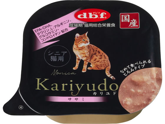 【商品説明】肉本来の味を感じられるようササミをカットし、なめて食べられるとろみタイプに仕上げました。高齢期の健康に配慮して、グルコサミン・コンドロイチンを配合しています。【仕様】●内容量：95g●成猫用／高齢猫用／シニア猫用●総合栄養食【備考】※メーカーの都合により、パッケージ・仕様等は予告なく変更になる場合がございます。【検索用キーワード】でびふぺっと　デビフペット　dbf　dbfペット　d．b．fペット　Kariyudo（カリユド）　シニア猫用　ササミ　95g　キャットフード　成猫用　高齢猫用　シニア猫用　総合栄養食　ペットフード　キャットフード　エサ　餌　えさ　ペット用品　猫（キャットフード）　ウェットフード（猫）　X926TNお肉をなめて食べられるとろみタイプに仕上げました。