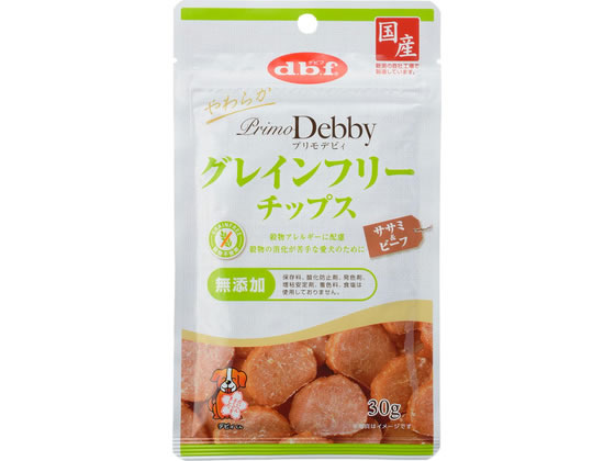 【商品説明】穀物アレルギーの愛犬に配慮した、消化にやさしいグレインフリーのスナックです。鶏ささみと牛肉をふんだんに使用し、好みの大きさに簡単にちぎれるやわらかさに仕上げました。保存料、酸化防止剤、発色剤、増粘安定剤、着色料、食塩は使用しておりません。【仕様】●内容量：30g●幼犬用／成犬用／高齢犬用／シニア犬用●間食【備考】※メーカーの都合により、パッケージ・仕様等は予告なく変更になる場合がございます。【検索用キーワード】でびふぺっと　デビフペット　dbf　dbfペット　d．b．fペット　プリモデビィ　グレインフリーチップス　ササミ＆ビーフ　30g　ドッグフード　幼犬用　成犬用　高齢犬用　シニア犬用　間食　ペットフード　ドッグフード　ドックフード　エサ　餌　えさ　ペット用品　犬（ドッグフード）　おやつ（犬）　X933TN穀物の消化が苦手な愛犬のために。消化にやさしいグレインフリーのスナック！