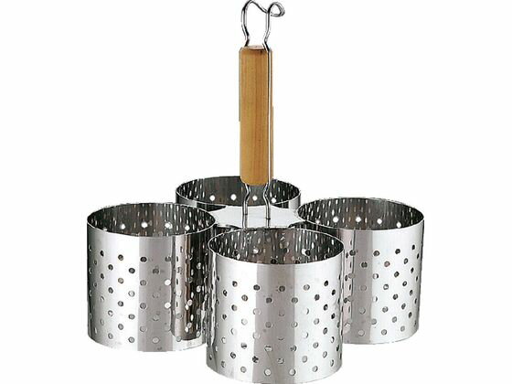 【お取り寄せ】三宝産業 UK 18-8 パンチング 木柄 かき揚げリング 4連 S 揚箸 天ぷらバット ゆで麺鍋 ..