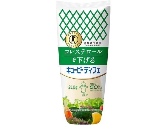 【商品説明】植物性ステロールを配合することにより、血中総コレステロール及びLDLコレステロールを下げる特定保健用食品（トクホ）です。植物性ステロールにはコレステロール吸収量を減少させ、血中コレステロールを下げる機能があります。コレステロールが高めの方に安心して召しあがっていただくために、カロリーを50％カット（同メーカーマヨネーズ比）しながら、マヨネーズらしい卵のコクを引き出しました。【仕様】●注文単位：1本（210g）関与成分：植物性ステロール許可表示：本品はコレステロールの吸収を抑制する働きのある植物性ステロールを配合することにより、血中総コレステロール及びLDLコレステロールを下げるのが特長です。コレステロールが気になる方の食生活改善に役立ちます。1日あたりの摂取目安量：1日当たり15g、目安として大さじ1杯分を摂取してください。摂取上の注意：本品の摂取により疾病が治癒したり、多量摂取によってより健康が増進するものではありません。本品の摂取により体に異常が生じた時は、食べるのをやめて医師にご相談ください。食生活は、主食、主菜、副菜を基本に、食事のバランスを。生産国：日本商品区分：特定保健用食品メーカー：キューピー株式会社広告文責：フォーレスト株式会社　0120-40-4016【備考】※メーカーの都合により、パッケージ・仕様等は予告なく変更になる場合がございます。【検索用キーワード】キューピー　きゅーぴー　キューピーディフェ　きゅーぴーでぃふぇ　210g　マヨネーズ　1個　食材調味料　調味料　ちょうみりょう　食材、調味料　調味料　キユーピー　X921TVコレステロールが高めの方に