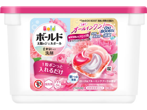 【商品説明】●液体洗剤よりアロマ2倍1step　で最速パーフェクト。●予洗いなしでも　まとめ洗いでも　すすぎ1回でも。●朝つゆ発想ローズ＆ブルーミングブーケの香り：華やかなローズとピオニーの甘い香りが、朝露したたるブーケのように咲き誇り、幸せな空間へ誘う。●強洗浄：洗い上がり輝く白さシワ　＆黄ばみ防止。アイロンがけが楽に！●ふんわり仕上げ：驚きの柔らかさ。●香り長続き：着ている間も華やか消臭成分2倍濃縮。【仕様】●仕様：本体●ローズ＆ブルーミングブーケの香り●注文単位：1ケース（13個入）●日本製【備考】※メーカーの都合により、パッケージ・仕様等は予告なく変更になる場合がございます。【検索用キーワード】ボールド　ジェルボール　4D　ローズ＆ブルーミングブーケ　本体　13個　P＆Gジャパン　ピーアンドジージャパン　ぴーあんどじーじゃぱん　ピーアンドジー　ぴーあんどじー　P＆G　ボールド　ジェルボール　本体　洗濯　洗剤　オールインワン　柔軟剤入り　消臭　予洗いなし　まとめ洗い　すすぎ1回　香り長続き　ふんわり　ふわふわ　ローズ　華やか　洗剤　衣料用洗剤　X792TX1粒でオールインワン！洗剤　＋　柔軟剤　＋　OXI　BOOST級消臭＊。